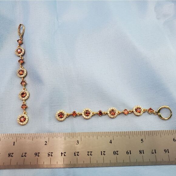 Natural Red Mystic Topaz 18K Gold Long Dangle Earrings - Picture 9 of 9